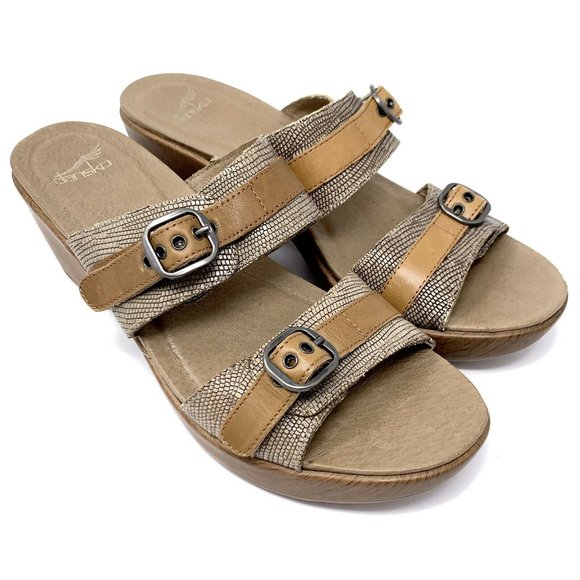 Dansko Jessie Brown Lizard Leather Buckle Sandals - Picture 3 of 12